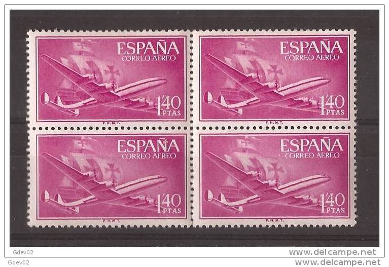 ES1174BL4-A321TA.Spain Espagne SUPER-CONSTELLATION Y NAO SANTA MARIA 1955/56.(Ed.1174**)sin Charnela LUJO  BLOQUE DE 4 - Ungebraucht