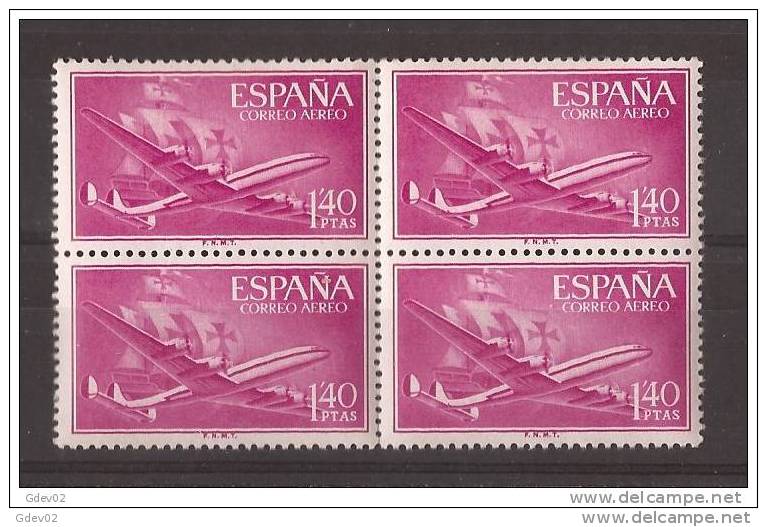 ES1174BL4-LA321TTOA.Spain Espagne SUPER-CONSTELLATION Y NAO SANTA MARIA 1955/56.(Ed.1174**)sin Charnela LUJO  BLOQUE 4 - Otros (Aire)