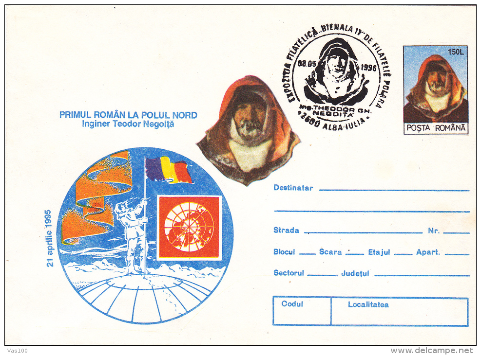 THE FIRST ROMANIAN AT THE NORTH POLE, ING.TEODOR NEGOITA,COVER STATIONERY, UNUSED, 1996,ROMANIA - Esploratori