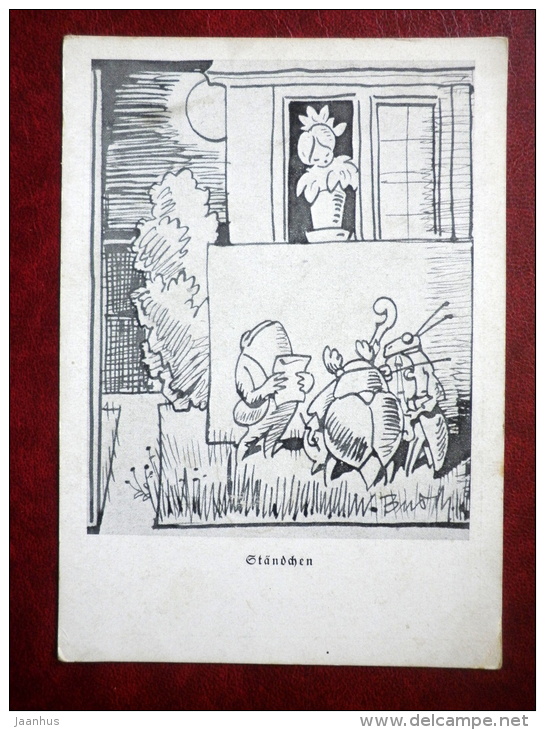 Illustration By Wilhelm Busch - Ständchen - Karikatur - Caricature - Serenade - Frog - Grasshopper - Unused - Busch, Wilhelm