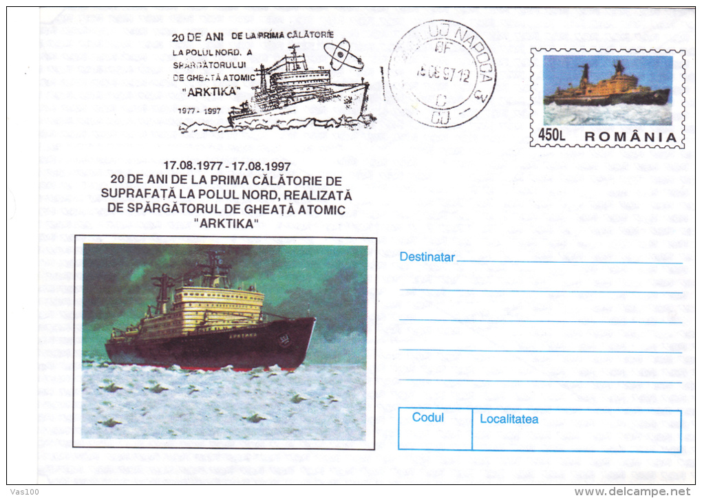 THE "ARKTIKA" ATOMIC ICE-BREAKER, COVER STATIONERY, UNUSED, 1997,ROMANIA - Atomo