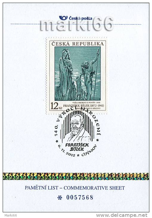 Czech Republic - 2012 - 140 Years Of Birthday Of Frantisek Bilek, Painter - Special Commemorative Sheet With Hologram - Brieven En Documenten