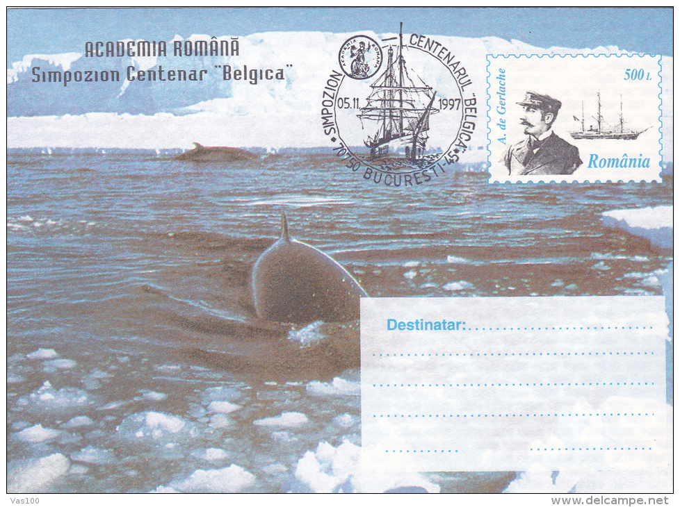 ADRIEN DE GERLACHE, BELGICA SHIP,  EXPEDITION IN ANTARCTICA, SPECIAL COVER, 1997, ROMANIA - Esploratori