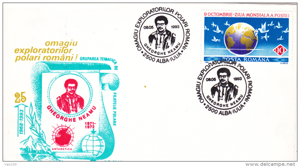 HOMMAGE TO THE ROMANIAN POLAR EXPLORERS, GHEORGHE NEAMU, SPECIAL COVER, 1993,ROMANIA - Explorers