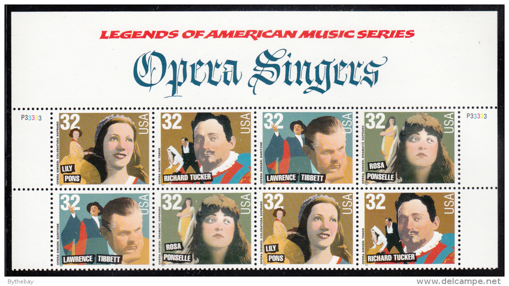USA MNH Scott #3157a 2 Blocks Of 4 Different 32c Opera Singers - Stroken En Veelvouden
