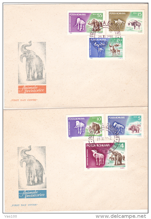 PREHISTORIC ANIMALS, 3X COVERS FDC, 1966, ROMANIA - Prehistory