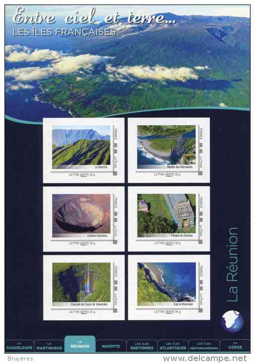 Collector 2013 "Entre Ciel Et Terre ... LA REUNION - Feuillet De 6 Timbres Autocollants Lettre Verte 20g" - Collectors