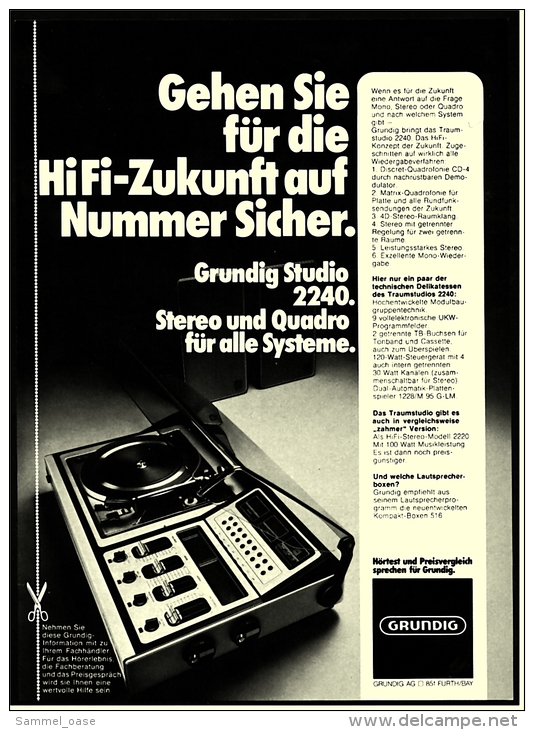 Reklame Werbeanzeige  -  Grundig Studio 2240 Musik-Anlage  -  Von 1975 - Other Apparatus