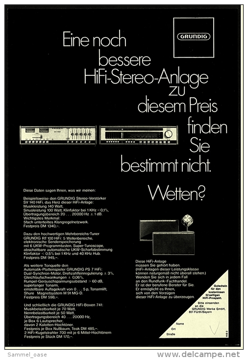 Reklame Werbeanzeige  -  Grundig HiFi-Stereo-Anlage  -  Von 1970 - Altri Apparecchi