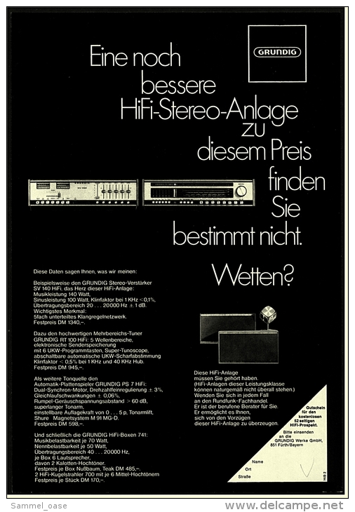 Reklame Werbeanzeige  -  Grundig HiFi-Stereo-Anlage  -  Von 1970 - Andere Geräte