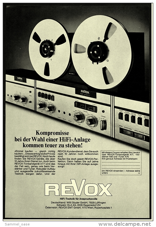 Reklame Werbeanzeige  -  Revox  HiFi-Technik Für Anspruchsvolle  -  Von 1970 - Andere Geräte