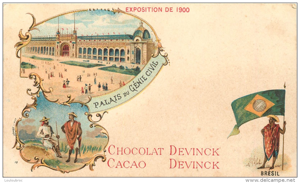 PARIS EXPOSITION DE 1900 CHOCOLAT DEVINCK PALAIS DU GENIE CIVIL DRAPEAU DU BRESIL - Expositions