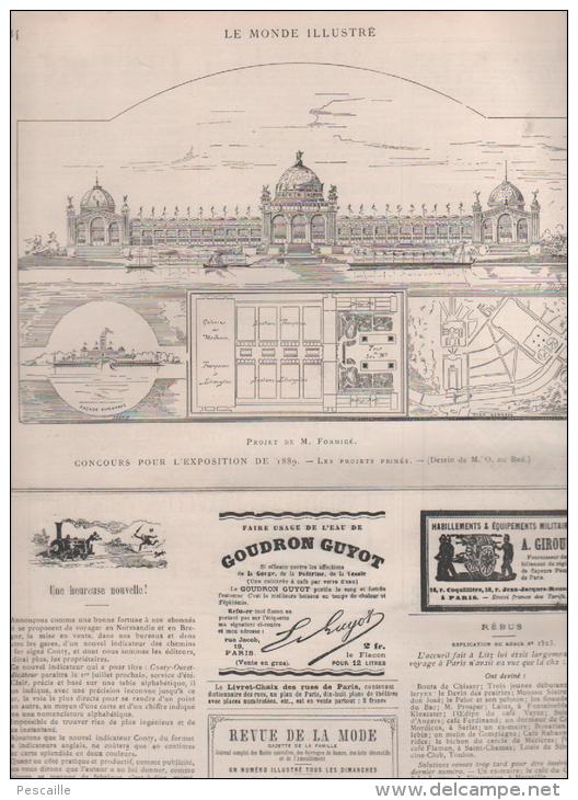 LE MONDE ILLUSTRE 12 06 1886 - HIPPISME GRAND PRIX DE PARIS - TUILERIES - LISBONNE - PROJET TOUR EIFFEL EXPO 1889  ...