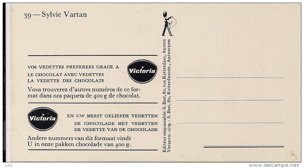 Sylvie Vartan - Carte Belge - Victoria Chocolats - Format 14,5 X 8 Cm - Autres & Non Classés