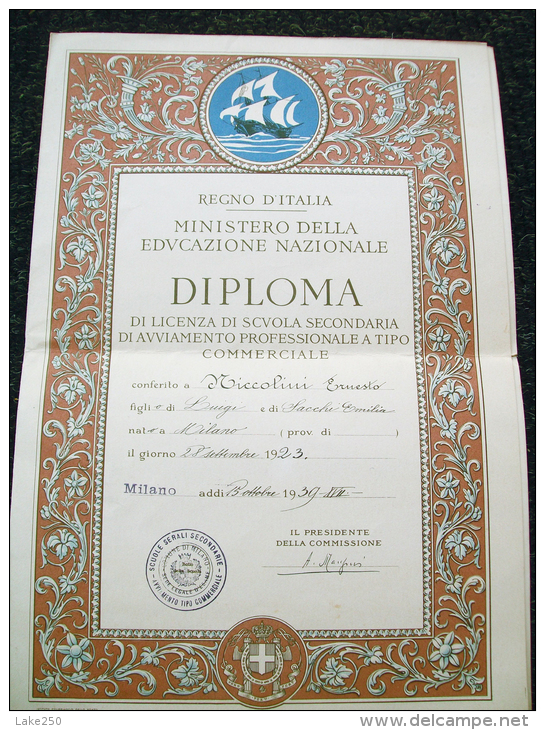 DIPLOMA SCUOLA SECONDARIA AVVIAMENTO PROFESSIONALE TIPO COMMERCIALE - Diplomas Y Calificaciones Escolares