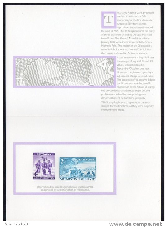 Australian Antarctic 1959 Unissued Stamps Replica Card No 8 - Brieven En Documenten