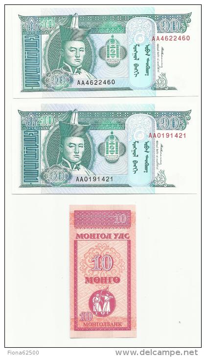 MONGOLIE . LOT DE 3 BILLETS . - Mongolia