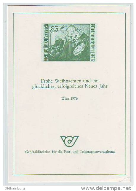 1055c: Österreich 1976 Blanko- Weihnachtskarte Der Post, ANK 225.- €, RRR - Variétés & Curiosités