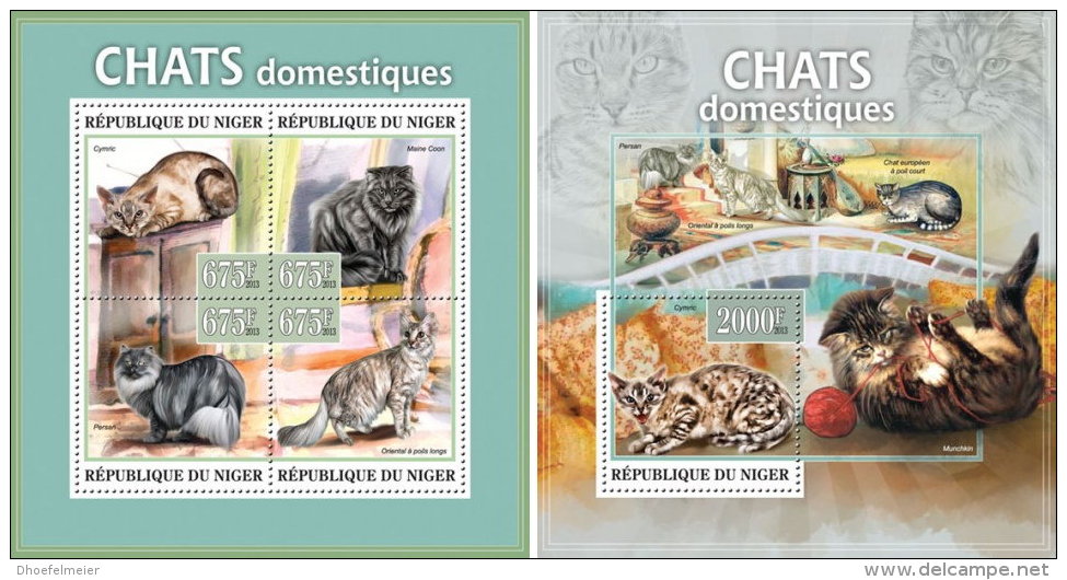 NIGER 2013 ** M/S + S/S Domestic Cats Hauskatzen Mi. 2157-60 + Bl. 172 A1328 - Gatti