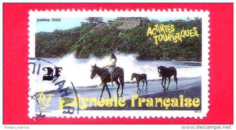 POLINESIA FRANCESE - 1992 - Usato  - Turismo - Attività Turistiche - Cavalli - 2 F - Oblitérés