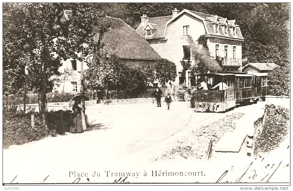 ~  25  ~  PLACE DU TRAMWAY A HERIMONCOURT  .      Cp Reproduction - Andere & Zonder Classificatie