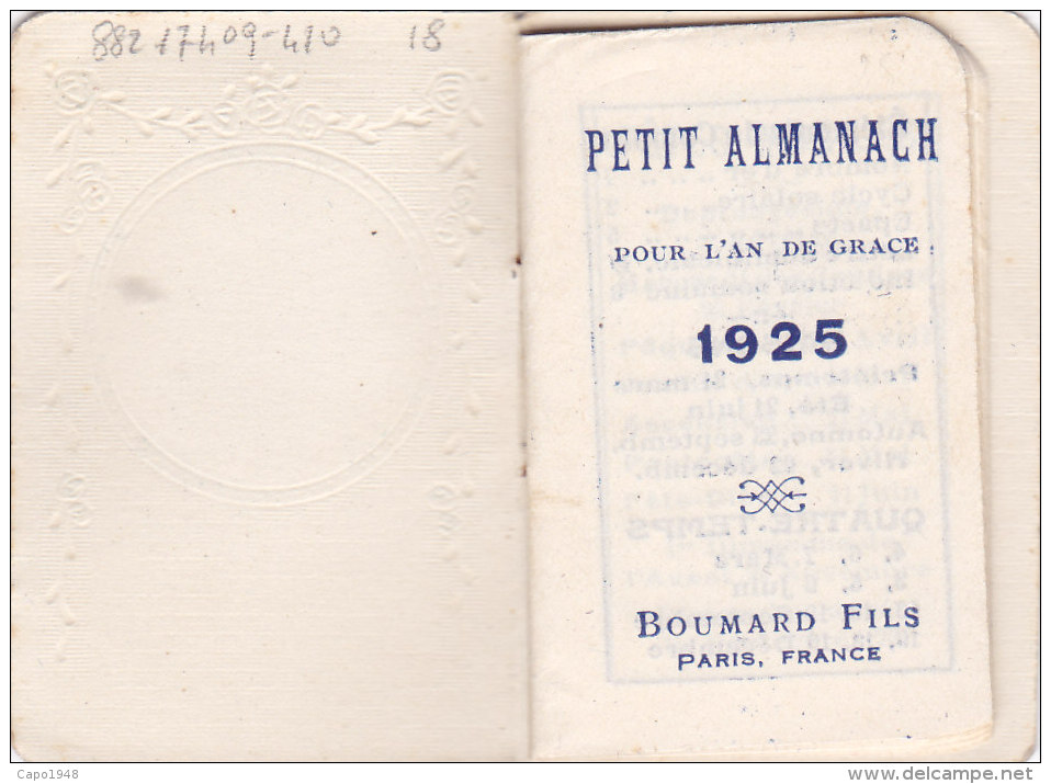 CALENDARIETTO RELIGIOSO FRANCESE PETIT ALMANACH BOUMARD FILS PARIS   1925-2-0882-17411 -410 - Small : 1921-40