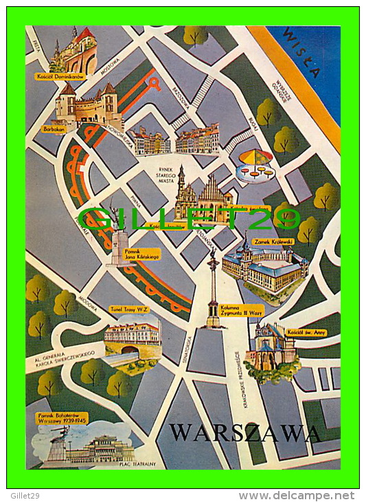 MAP - WARSZAWA, POLOGNE - CARTE GÉOGRAPHIQUE DE VARSOVIE - - Cartes Géographiques