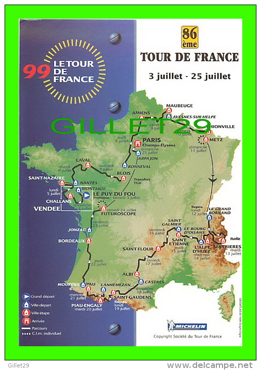 CYCLISME -  LE TOUR DE FRANCE 1999 - 86e TOUR - CARTE GÉOGRAPHIQUE - - Cyclisme