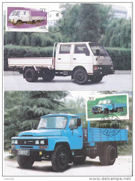 CHINESE TRUCKS, CM, 2X CARTES MAXIMUM,1996,CHINA - Trucks, Vans &  Lorries