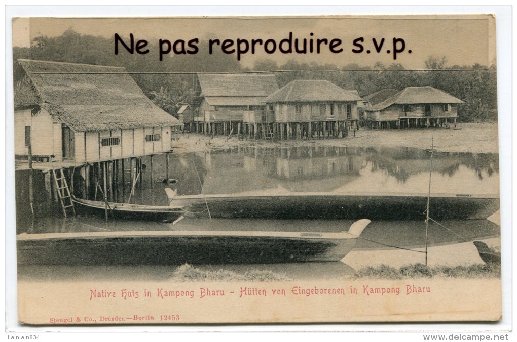 -  Singapore - Native Huts Kampong Bharu, Hutten Vom..  Précurseur, Splendide, Peu Courante, Non écrite, 1906, Scans, - Singapour