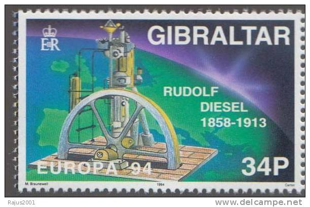 Rudolf Diesel,  Invention Of The Diesel Engine, Train, Locomotive, Railway, Transport,  MNH Gibraltar - Eisenbahnen