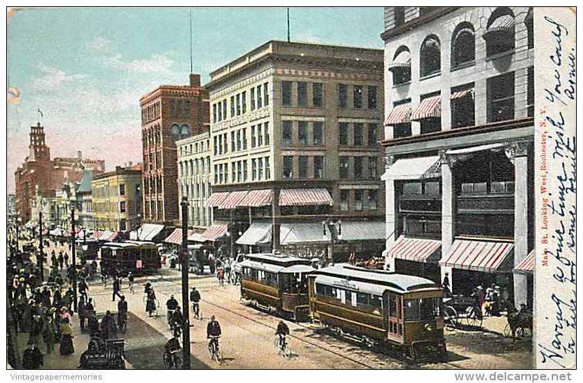 203975-New York, Rochester, Main Street Looking West, 1905 PM, Hugh C. Leighton No 545 - Rochester