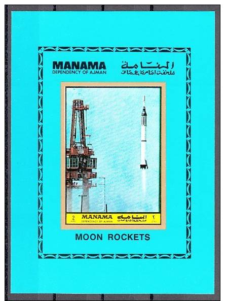 Manama, Michel Cat. #1098, BL221 B. Mercury 3 Take Off, Space IMPERF S/sheet. Mint NH. - Asia