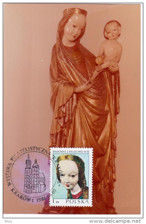 Poland 1986 Madonna Z Kruzlowej, Canceled In Krakow - Tarjetas Máxima