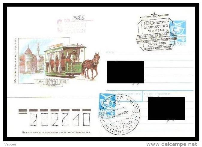 Tramways 100 Anniv. Tallinn Tramways 1988 USSR Postmark + Postal Stationary Registered Letter - Tramways