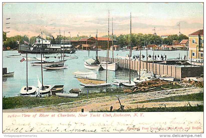 203991-New York, Rochester, View Of River At Charlotte, Near Yacht Club, 1906 PM, Souvenir Post Card No 2462 - Rochester