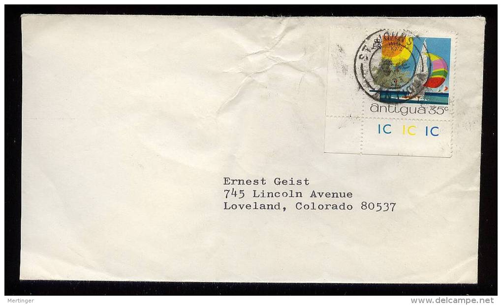 Antigua 1972 Cover To USA With Sailing Week Stamp - 1960-1981 Autonomía Interna