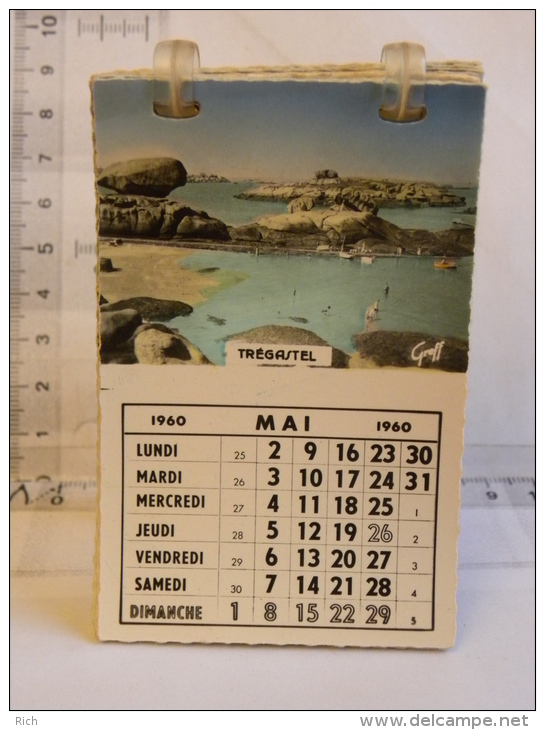 (56) Morbihan, Calendrier 1960, 12 vues Ploumanach, Perros Guirec, Trégastel, Trebeurden, Tréguier, Saint Brieuc, Bréhat