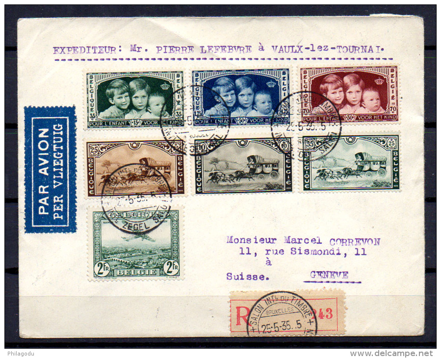 Baudouin, Joséphine-Charlotte, Albert, Malle-Poste, 404 / 409  Recommandé De Vaulx-lez-Tournai Vers Genève - 1934-1935 Leopold III