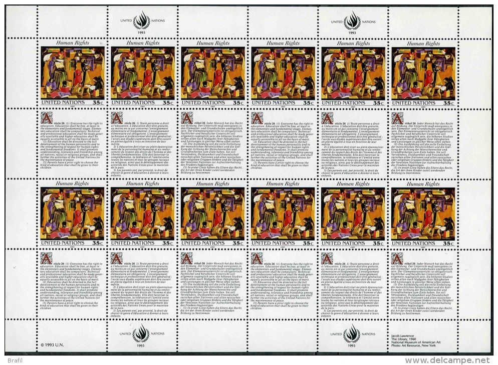 1993 Nazioni Unite New York, Dichiarazione Universale Diritti Dell'uomo Minifogli, Serie Completa Nuova (**) - Blocks & Sheetlets