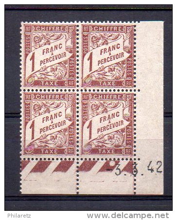 Taxe N° 40A Neuf * - Bloc De 4 Coin Daté 3.3.42 - Cote 15€ - ....-1929