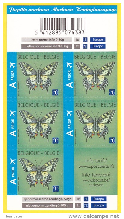Carnet Neuf** De 5 Timbres Autocollants - Machaon (Papilio Machaon) - C4235 (Yvert) - Belgique 2012 - Sin Clasificación