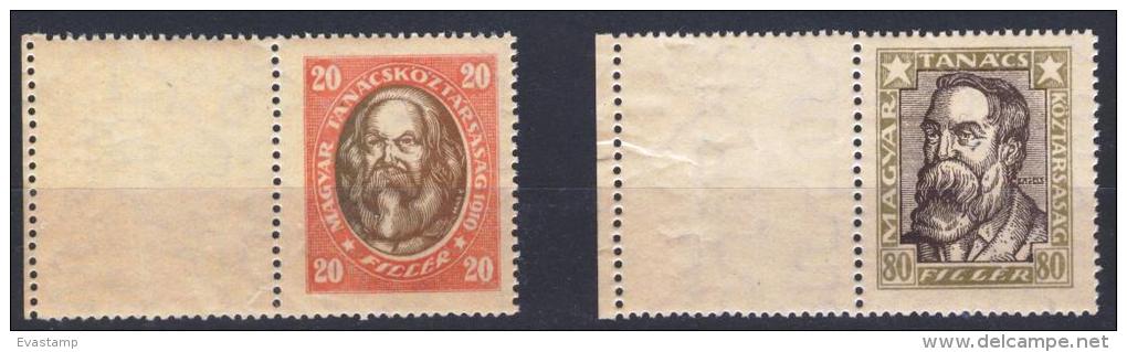 HUNGARY - 1919. Portraits 20 And 80 Fillér With Blank Field On Leftside WMK Vertical MNH!! Mi 261X,265X. VERY RARE!! - Unused Stamps