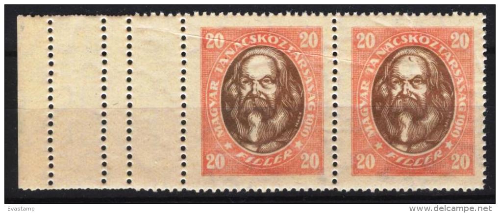 HUNGARY-1919.Portraits 20 Fillér In Pair With Extra Margin On Leftside III. WMK Vertical MNH! Mi 261X. VERY RARE!! - Unused Stamps