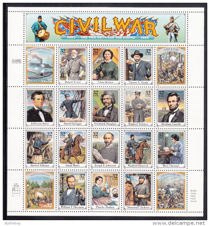 USA MNH Scott #2975 Sheet Of 20 Different 32c American Civil War - Autres & Non Classés