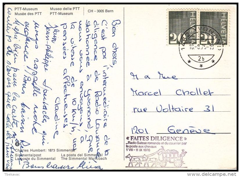 Switzerland 1975, Card Yvonand To Geneve - Briefe U. Dokumente