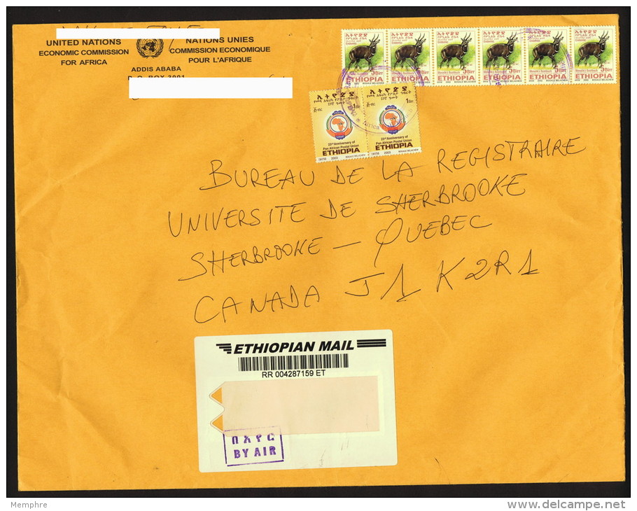 2013  Lettre  Recommandées Pour Le Canada, Antilope 5 Birr X 6, Union Postale Africaine 1 Birr X 2 - Etiopía