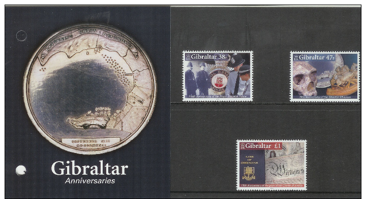 Gibraltar 2005 Set/3 Anniversaries - Police, Museum -prehistoric  #1018-20 Pres. Pack - Gibraltar