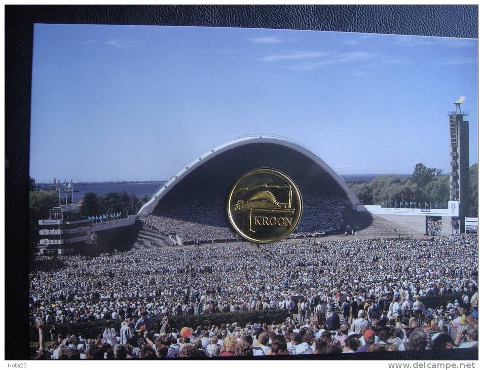 Estonia: 1 Kroon (1999), Song Festival  , BIRD COIN  + POSTCARD UNC - Estonie