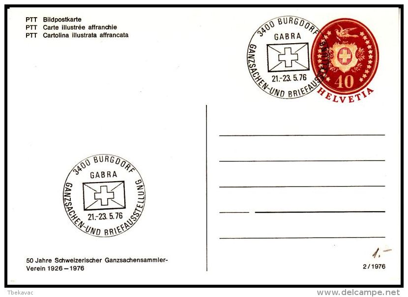 Switzerland 1976, Postal Stationery , Burgdorf Postmark - Storia Postale